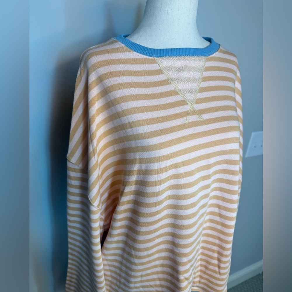 Sz S Free People We the Free Classic Striped Crew Latte Combo peach blue - Picture 3 of 10